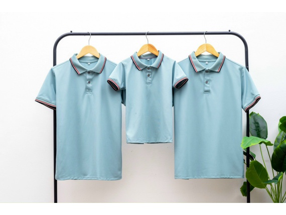 ÁO POLY THÁI CỔ TRỤ PHỐI VIỀN XANH LAM SỌC