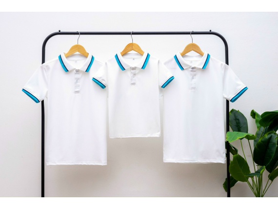 ÁO THUN CỔ TRỤ MẪU TRẮNG SỌC XANH