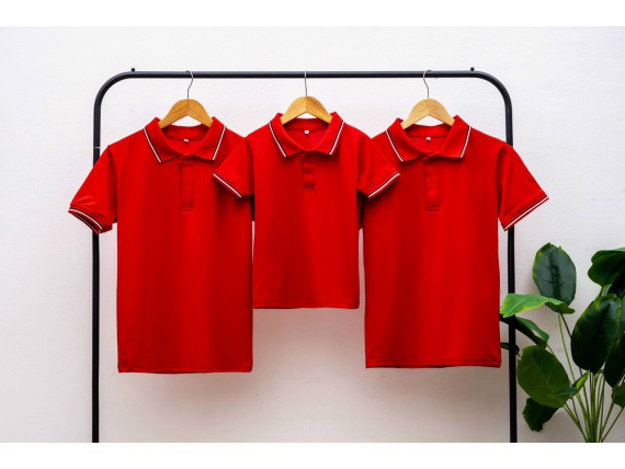 ÁO POLY THÁI CỔ TRỤ ĐỎ SỌC